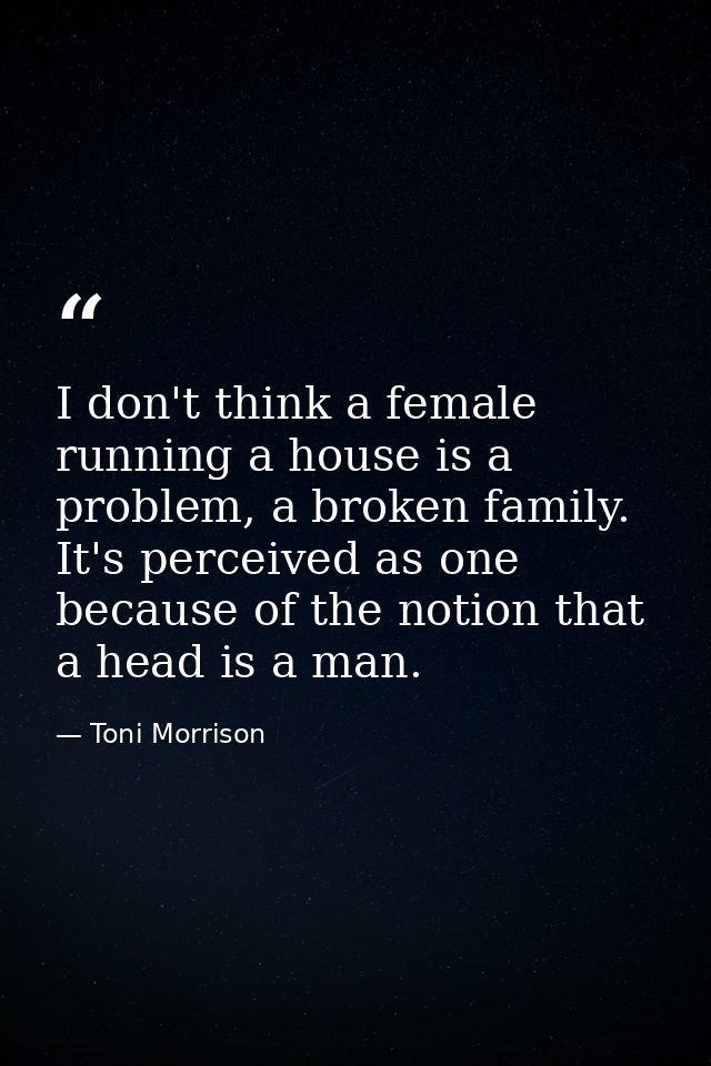 I don't think a female running a house is a problem, a broken family. It's perceived as one because of the notion that a — Toni Morrison