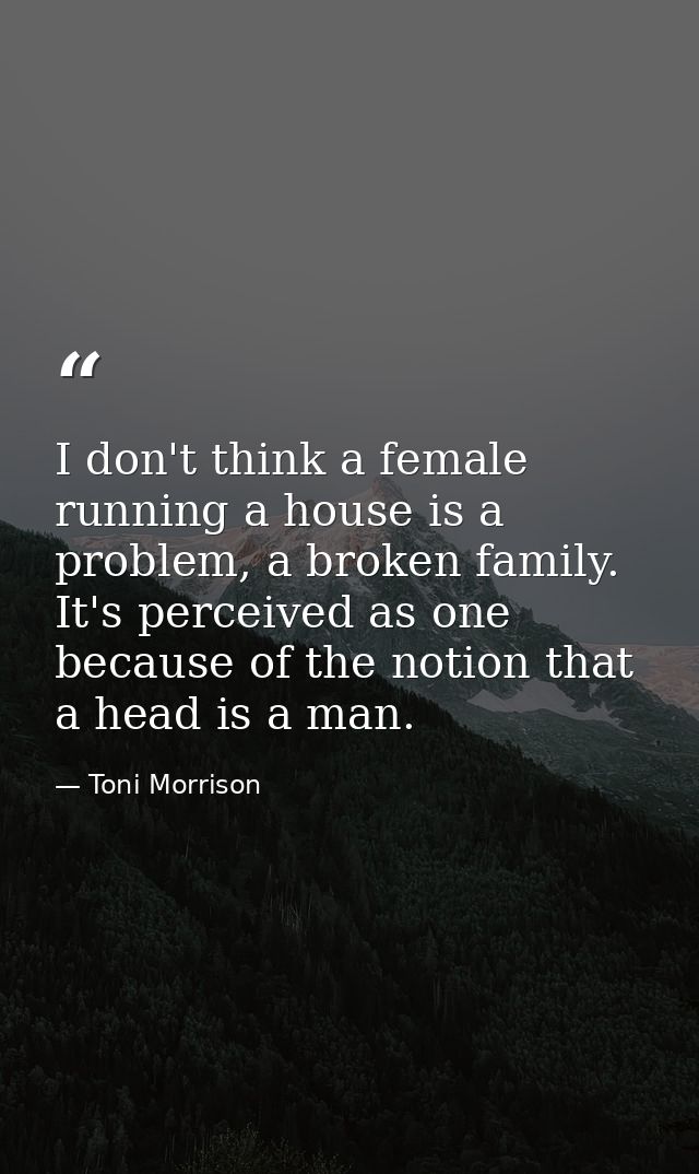 I don't think a female running a house is a problem, a broken family. It's perceived as one because of the notion that a — Toni Morrison