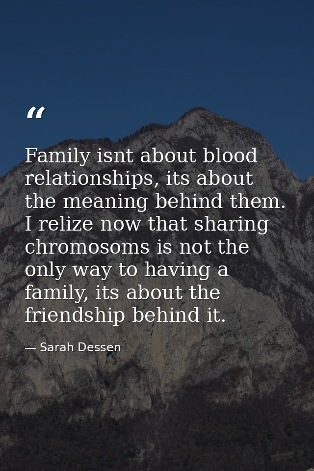 Family isnt about blood relationships, its about the meaning behind them. I relize now that sharing chromosoms is not th — Sarah Dessen