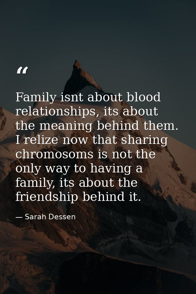 Family isnt about blood relationships, its about the meaning behind them. I relize now that sharing chromosoms is not th — Sarah Dessen