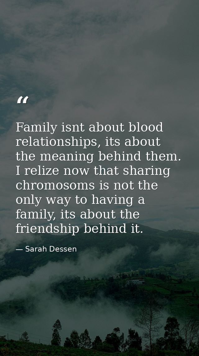 Family isnt about blood relationships, its about the meaning behind them. I relize now that sharing chromosoms is not th — Sarah Dessen