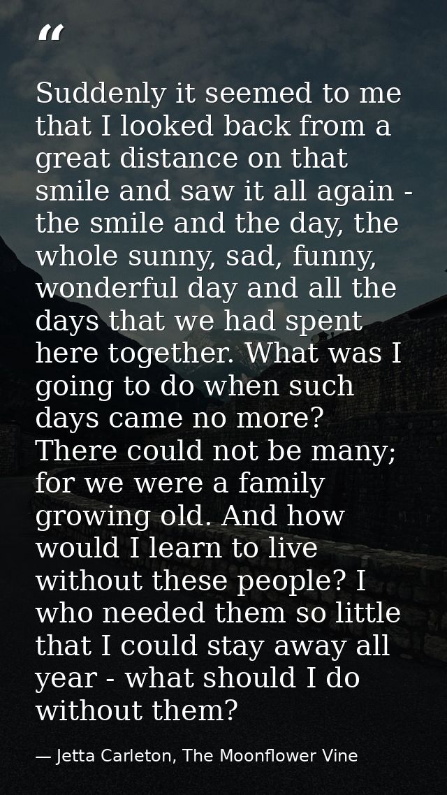 Suddenly it seemed to me that I looked back from a great distance on that smile and saw it all again - the smile and the — Jetta Carleton, The Moonflower Vine