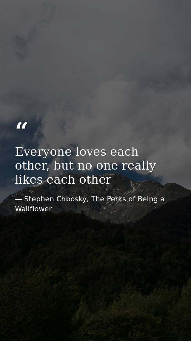 Everyone loves each other, but no one really likes each other — Stephen Chbosky, The Perks of Being a Wallflower
