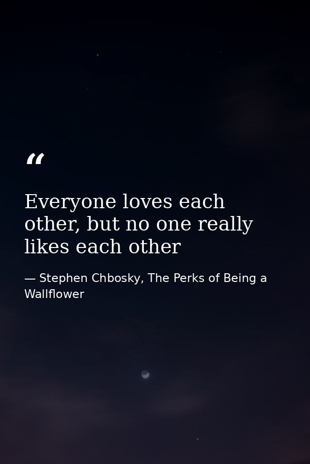 Everyone loves each other, but no one really likes each other — Stephen Chbosky, The Perks of Being a Wallflower