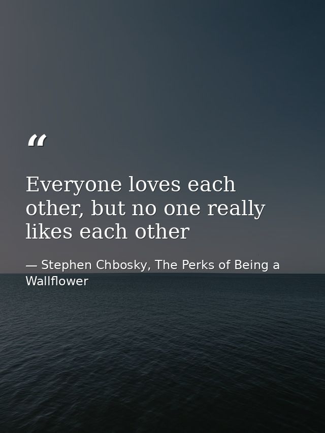 Everyone loves each other, but no one really likes each other — Stephen Chbosky, The Perks of Being a Wallflower