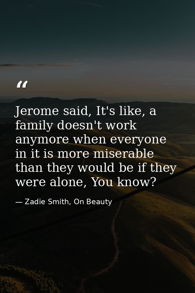 Jerome said, It's like, a family doesn't work anymore when everyone in it is more miserable than they would be if they w — Zadie Smith, On Beauty