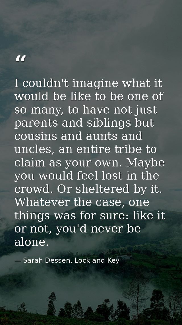 I couldn't imagine what it would be like to be one of so many, to have not just parents and siblings but cousins and aun — Sarah Dessen, Lock and Key