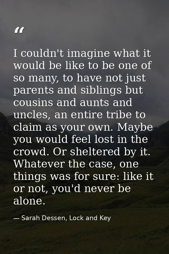 I couldn't imagine what it would be like to be one of so many, to have not just parents and siblings but cousins and aun — Sarah Dessen, Lock and Key