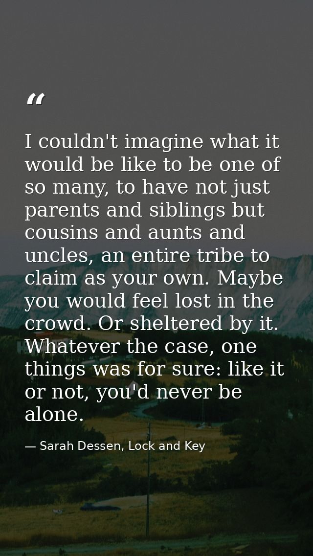 I couldn't imagine what it would be like to be one of so many, to have not just parents and siblings but cousins and aun — Sarah Dessen, Lock and Key