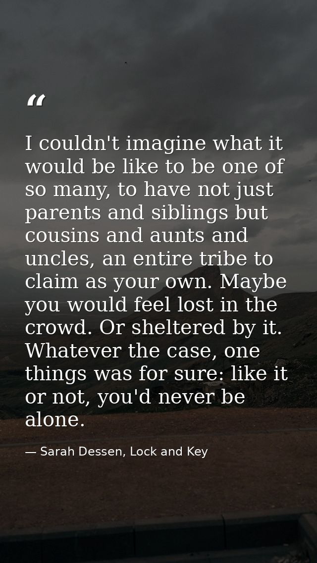 I couldn't imagine what it would be like to be one of so many, to have not just parents and siblings but cousins and aun — Sarah Dessen, Lock and Key