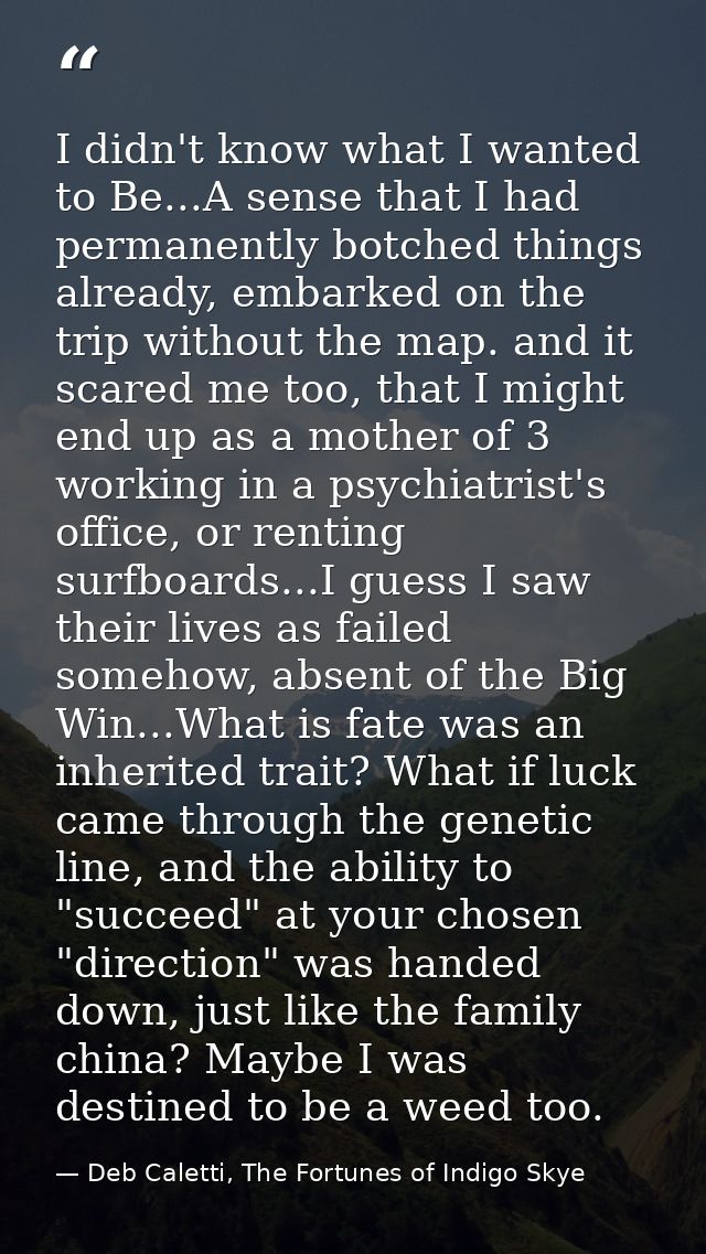 I didn't know what I wanted to Be...A sense that I had permanently botched things already, embarked on the trip without  — Deb Caletti, The Fortunes of Indigo Skye