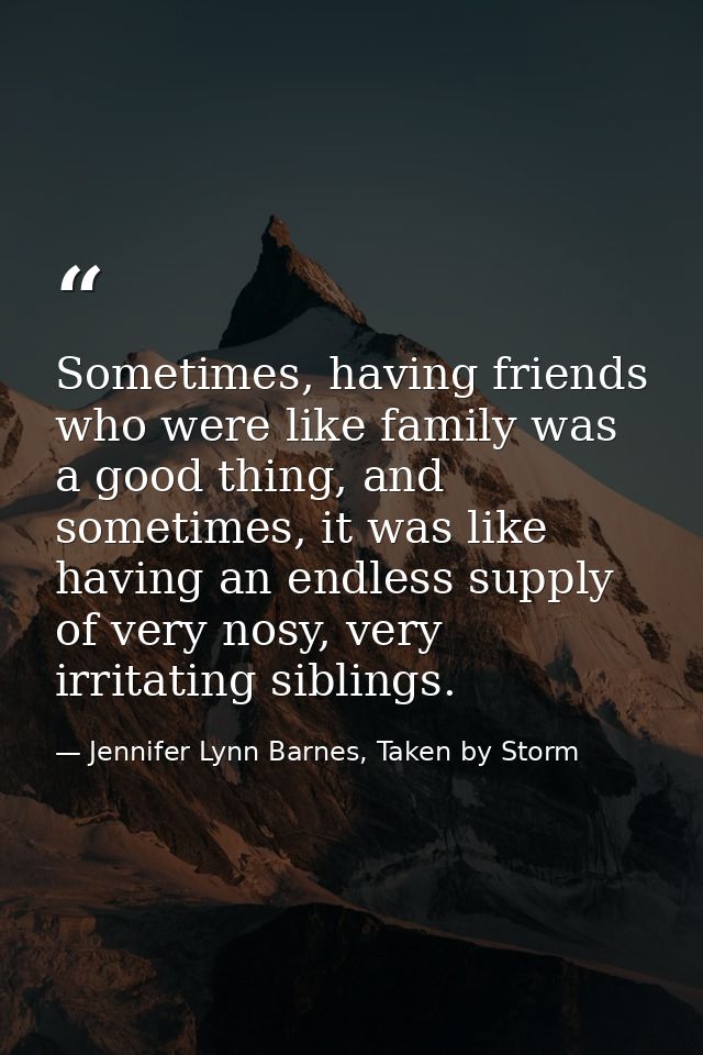 Sometimes, having friends who were like family was a good thing, and sometimes, it was like having an endless supply of  — Jennifer Lynn Barnes, Taken by Storm