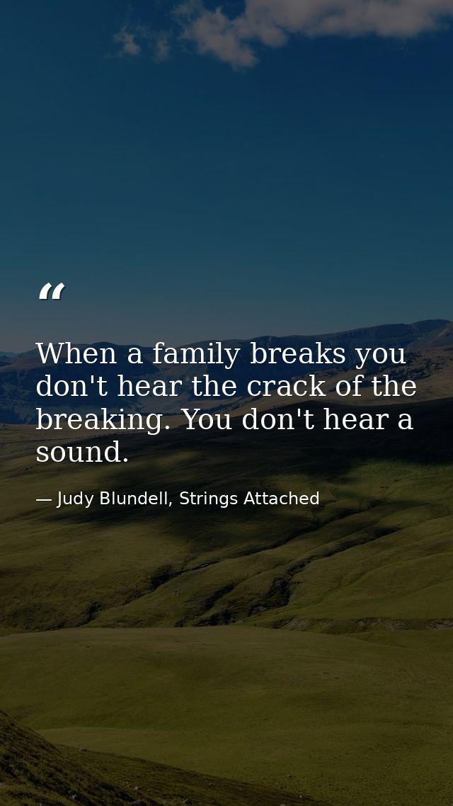 When a family breaks you don't hear the crack of the breaking. You don't hear a sound. — Judy Blundell, Strings Attached