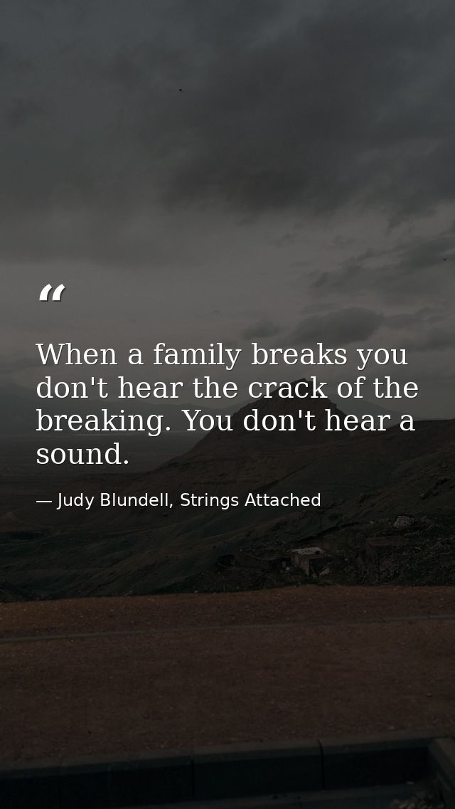 When a family breaks you don't hear the crack of the breaking. You don't hear a sound. — Judy Blundell, Strings Attached