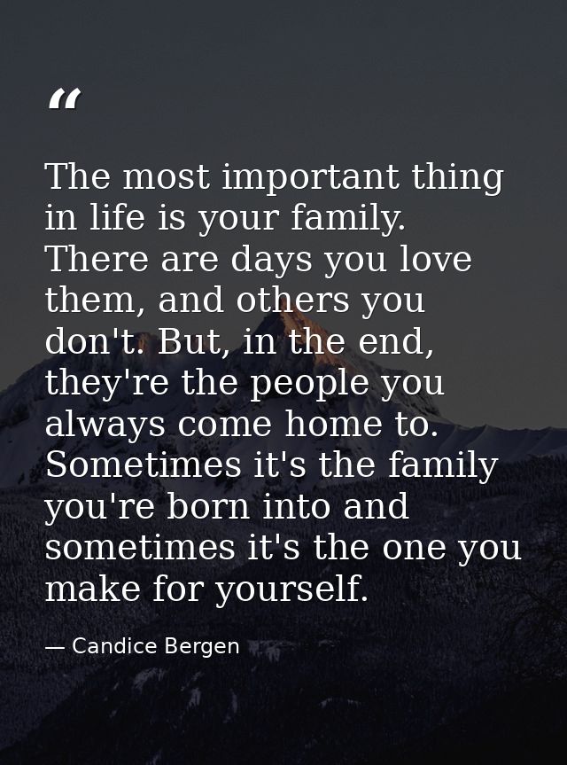The most important thing in life is your family. There are days you love them, and others you don't. But, in the end, th — Candice Bergen