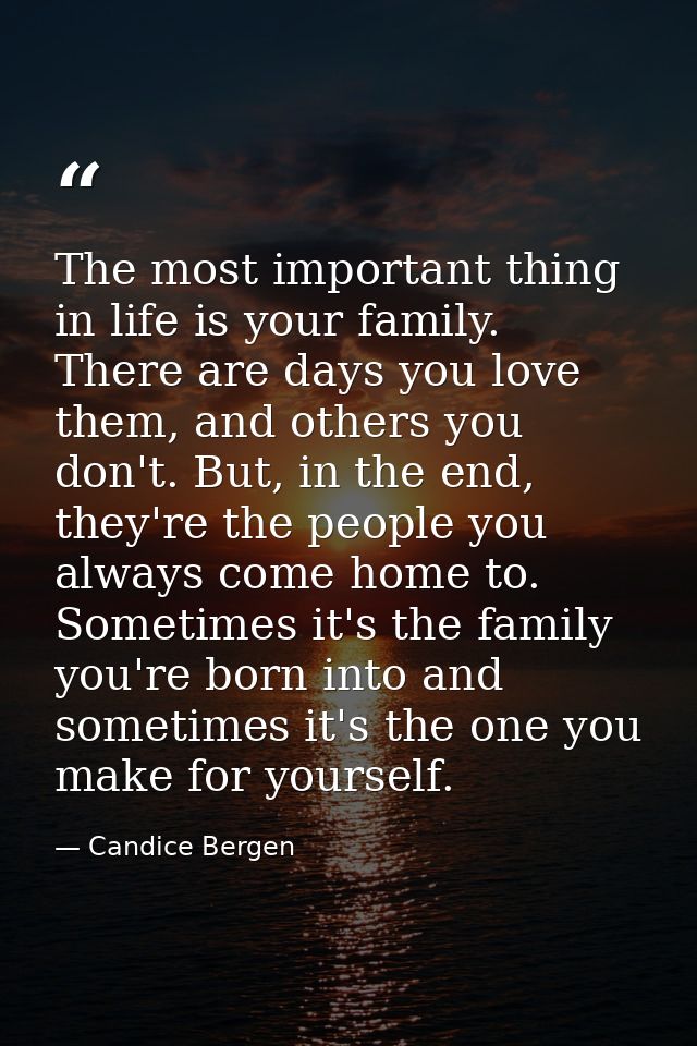 The most important thing in life is your family. There are days you love them, and others you don't. But, in the end, th — Candice Bergen