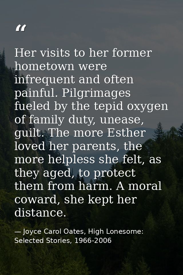 Her visits to her former hometown were infrequent and often painful. Pilgrimages fueled by the tepid oxygen of family du — Joyce Carol Oates, High Lonesome: Selected Stories, 1966-2006