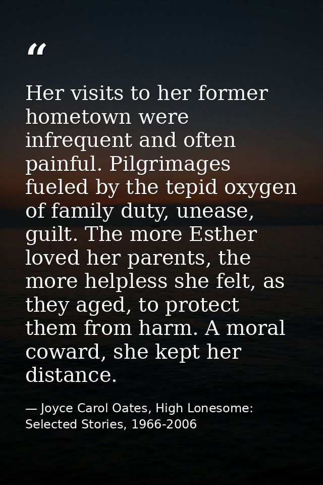 Her visits to her former hometown were infrequent and often painful. Pilgrimages fueled by the tepid oxygen of family du — Joyce Carol Oates, High Lonesome: Selected Stories, 1966-2006