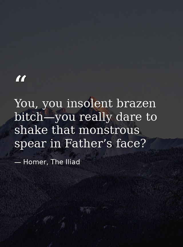 You, you insolent brazen bitch—you really dare to shake that monstrous spear in Father’s face? — Homer, The Iliad
