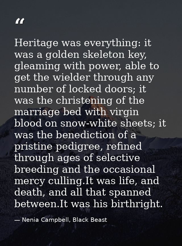 Heritage was everything: it was a golden skeleton key, gleaming with power, able to get the wielder through any number o — Nenia Campbell, Black Beast