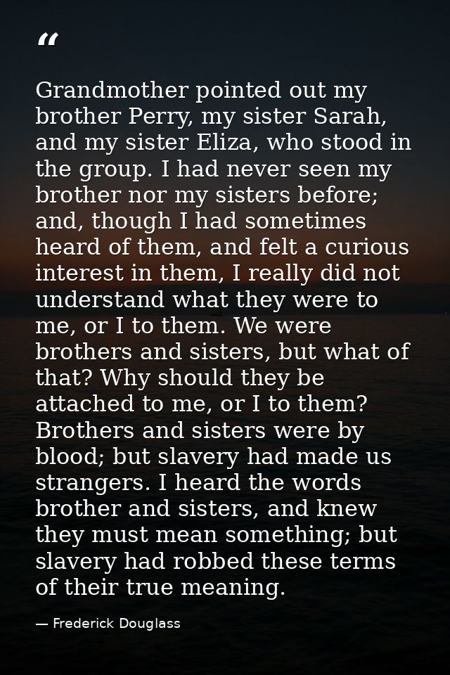 Grandmother pointed out my brother Perry, my sister Sarah, and my sister Eliza, who stood in the group. I had never seen — Frederick Douglass