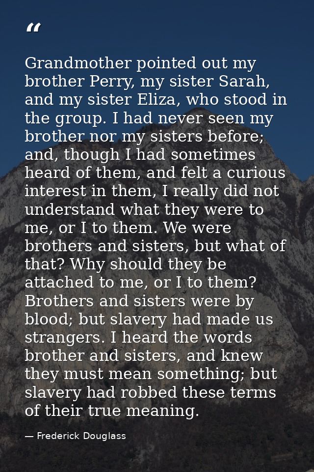 Grandmother pointed out my brother Perry, my sister Sarah, and my sister Eliza, who stood in the group. I had never seen — Frederick Douglass