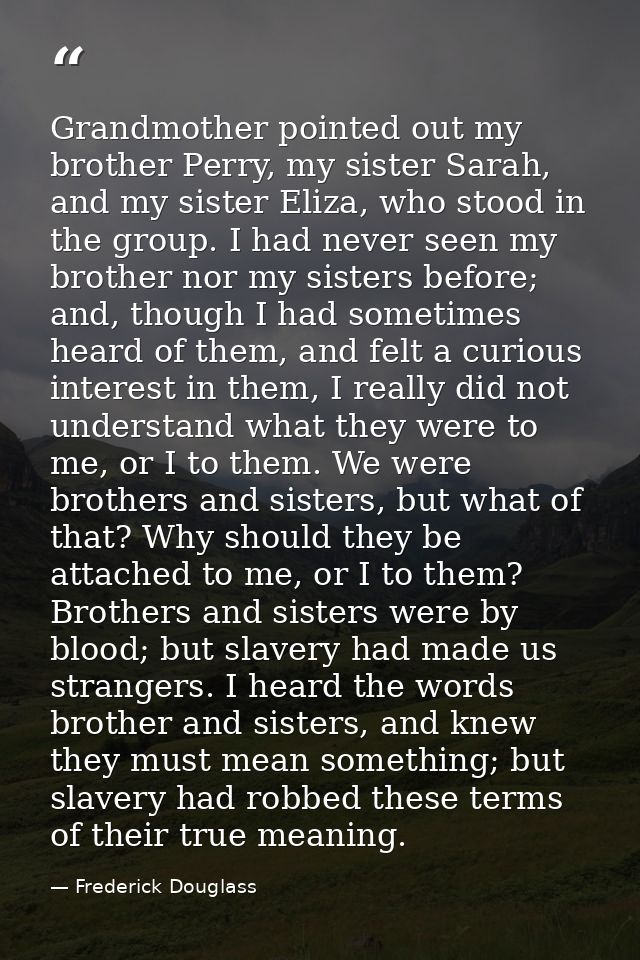 Grandmother pointed out my brother Perry, my sister Sarah, and my sister Eliza, who stood in the group. I had never seen — Frederick Douglass