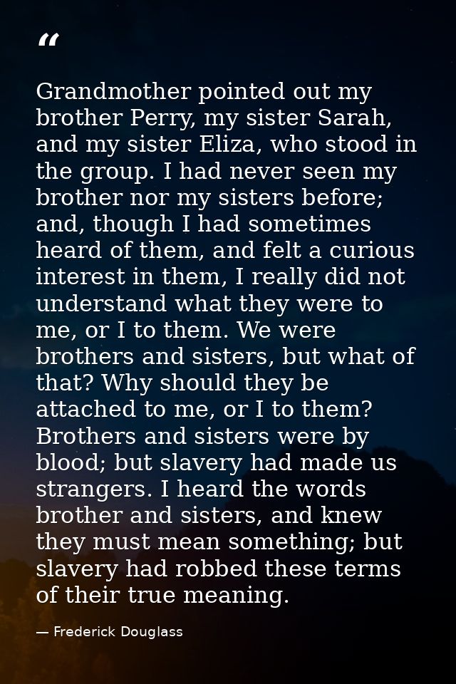 Grandmother pointed out my brother Perry, my sister Sarah, and my sister Eliza, who stood in the group. I had never seen — Frederick Douglass