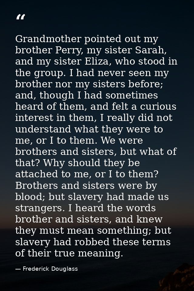 Grandmother pointed out my brother Perry, my sister Sarah, and my sister Eliza, who stood in the group. I had never seen — Frederick Douglass