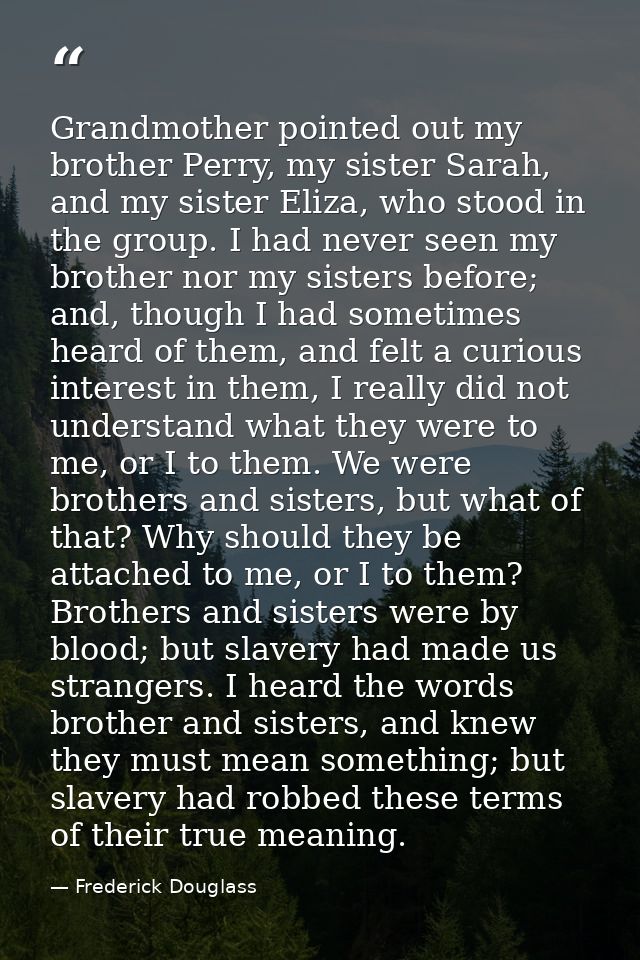 Grandmother pointed out my brother Perry, my sister Sarah, and my sister Eliza, who stood in the group. I had never seen — Frederick Douglass