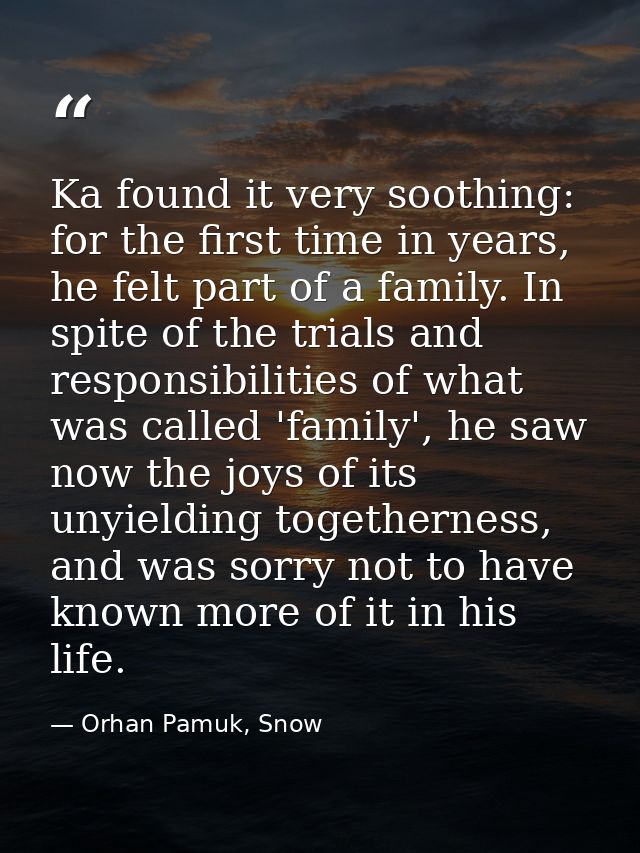 Ka found it very soothing: for the first time in years, he felt part of a family. In spite of the trials and responsibil — Orhan Pamuk, Snow