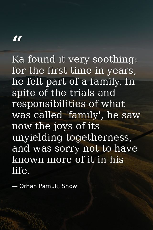 Ka found it very soothing: for the first time in years, he felt part of a family. In spite of the trials and responsibil — Orhan Pamuk, Snow