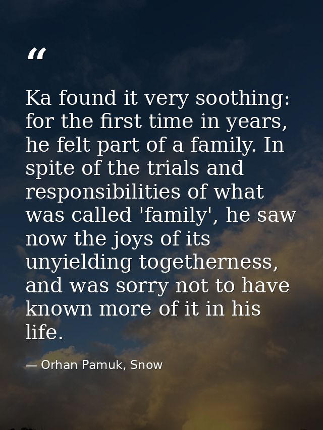 Ka found it very soothing: for the first time in years, he felt part of a family. In spite of the trials and responsibil — Orhan Pamuk, Snow