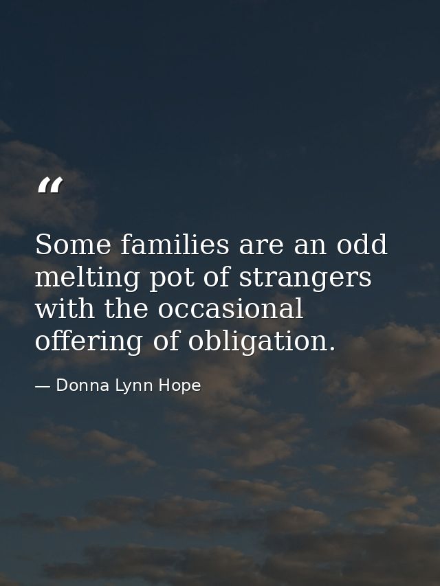 Some families are an odd melting pot of strangers with the occasional offering of obligation. — Donna Lynn Hope