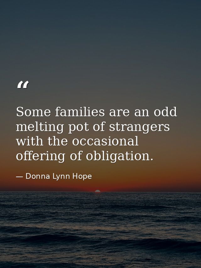 Some families are an odd melting pot of strangers with the occasional offering of obligation. — Donna Lynn Hope