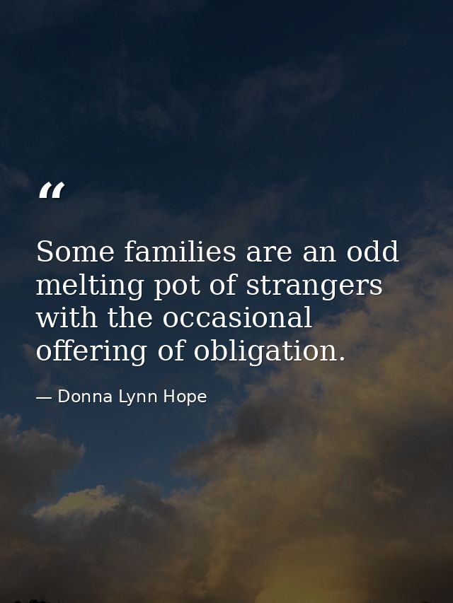 Some families are an odd melting pot of strangers with the occasional offering of obligation. — Donna Lynn Hope