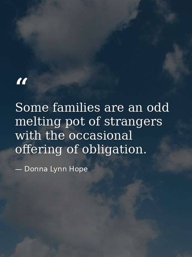 Some families are an odd melting pot of strangers with the occasional offering of obligation. — Donna Lynn Hope