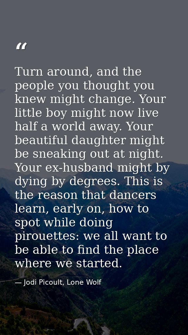 Turn around, and the people you thought you knew might change. Your little boy might now live half a world away. Your be — Jodi Picoult, Lone Wolf