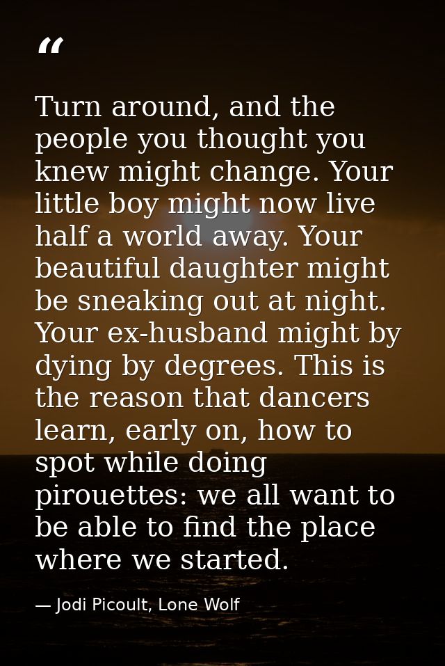 Turn around, and the people you thought you knew might change. Your little boy might now live half a world away. Your be — Jodi Picoult, Lone Wolf