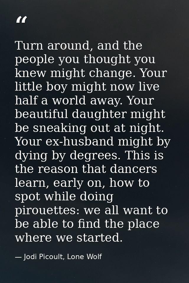 Turn around, and the people you thought you knew might change. Your little boy might now live half a world away. Your be — Jodi Picoult, Lone Wolf