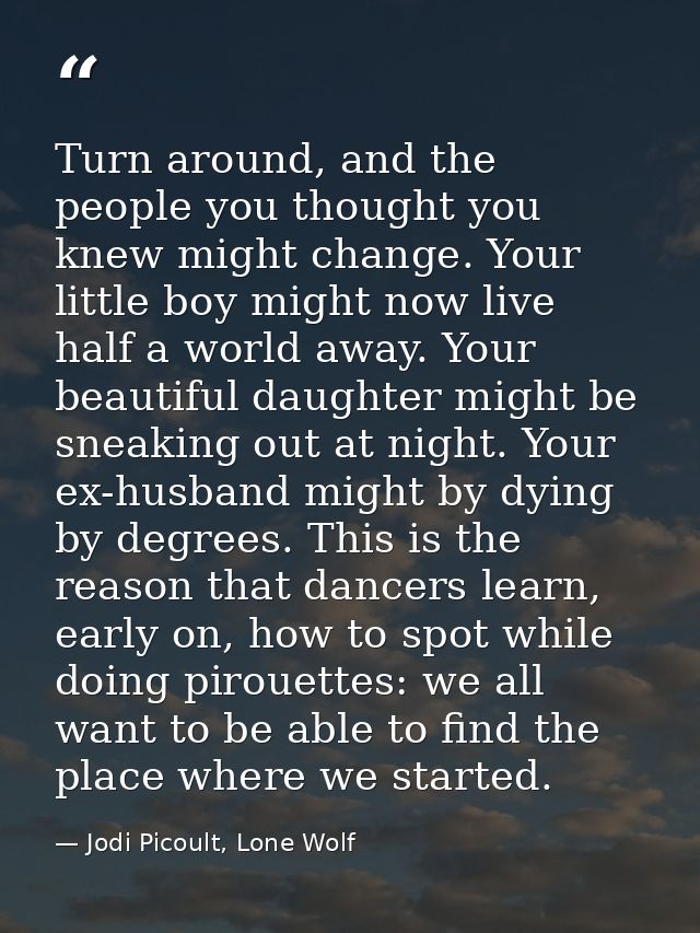 Turn around, and the people you thought you knew might change. Your little boy might now live half a world away. Your be — Jodi Picoult, Lone Wolf