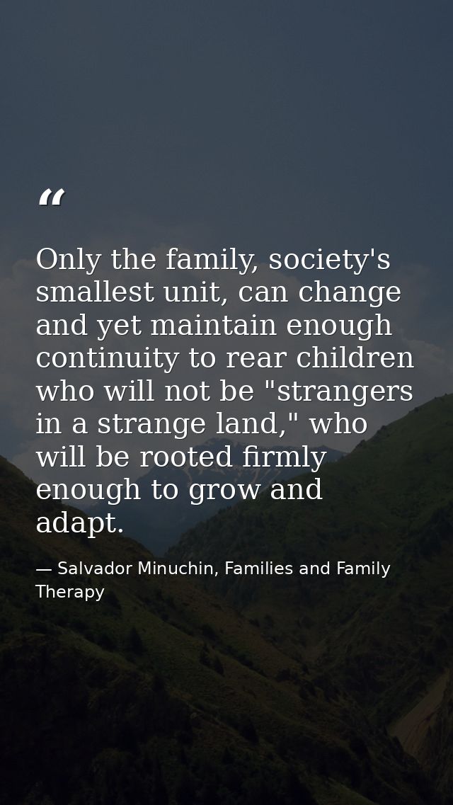 Only the family, society's smallest unit, can change and yet maintain enough continuity to rear children who will not be — Salvador Minuchin, Families and Family Therapy