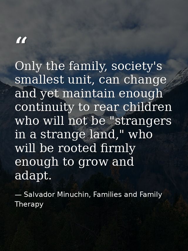 Only the family, society's smallest unit, can change and yet maintain enough continuity to rear children who will not be — Salvador Minuchin, Families and Family Therapy