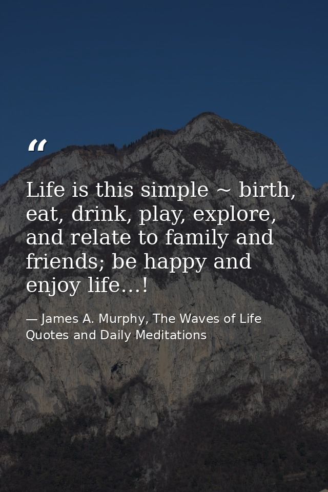 Life is this simple ~ birth, eat, drink, play, explore, and relate to family and friends; be happy and enjoy life…! — James A. Murphy, The Waves of Life Quotes and Daily Meditations