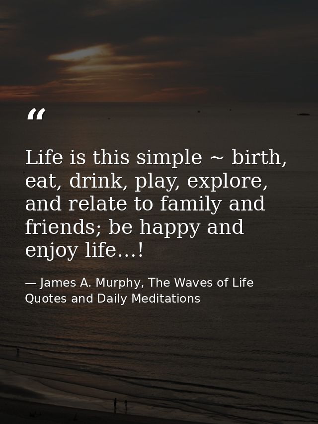 Life is this simple ~ birth, eat, drink, play, explore, and relate to family and friends; be happy and enjoy life…! — James A. Murphy, The Waves of Life Quotes and Daily Meditations