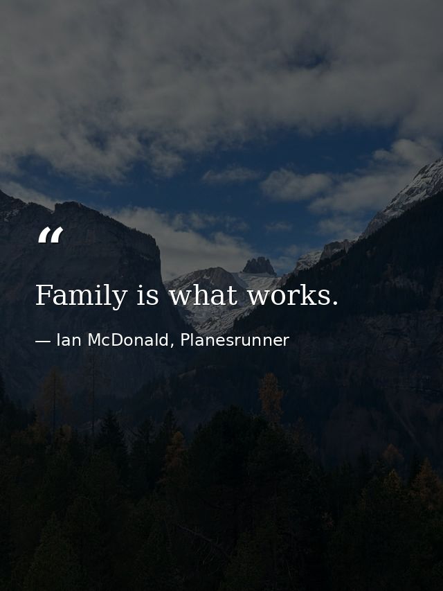 Family is what works. — Ian McDonald, Planesrunner