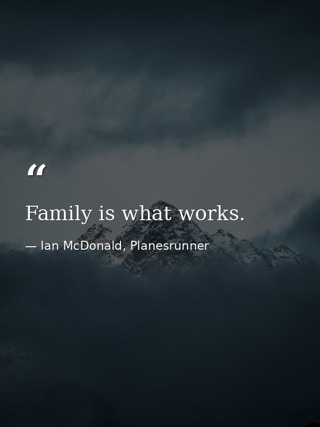 Family is what works. — Ian McDonald, Planesrunner