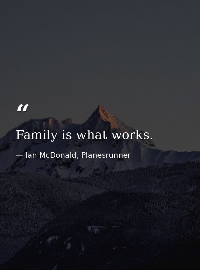 Family is what works. — Ian McDonald, Planesrunner
