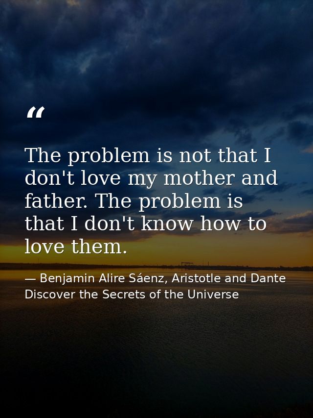 The problem is not that I don't love my mother and father. The problem is that I don't know how to love them. — Benjamin Alire Sáenz, Aristotle and Dante Discover the Secrets of the Universe