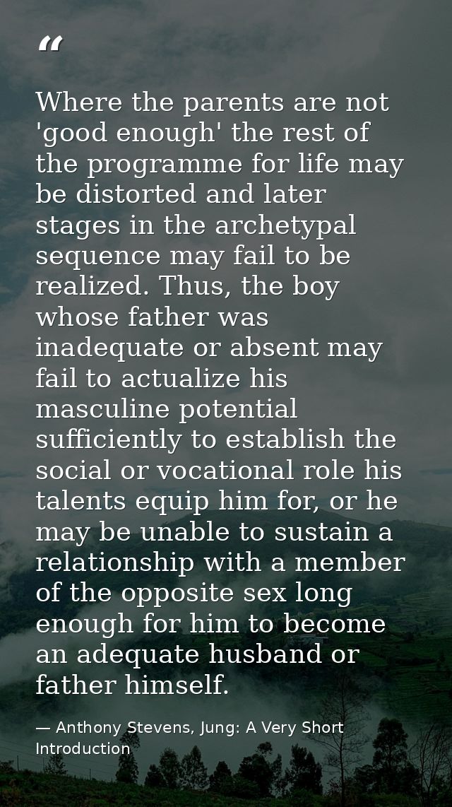 Where the parents are not 'good enough' the rest of the programme for life may be distorted and later stages in the arch — Anthony Stevens, Jung: A Very Short Introduction